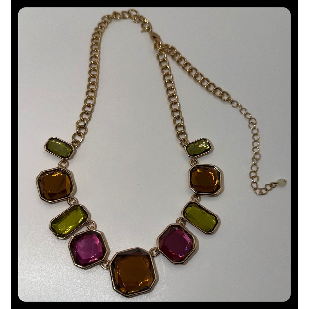 Vintage Avon NRQ Statement Necklace Women Gold Multicolor Jewel Bib Costume